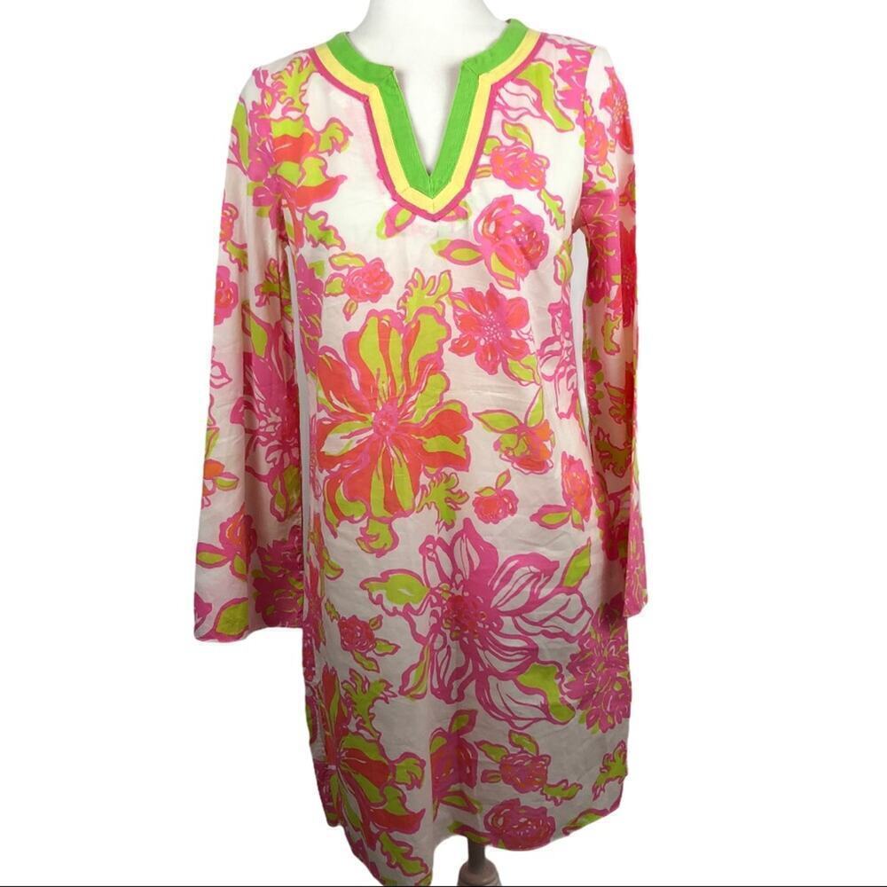 Lilly Pulitzer 100% Cotton Floral Print Embroidered Tunic Dress Size XS